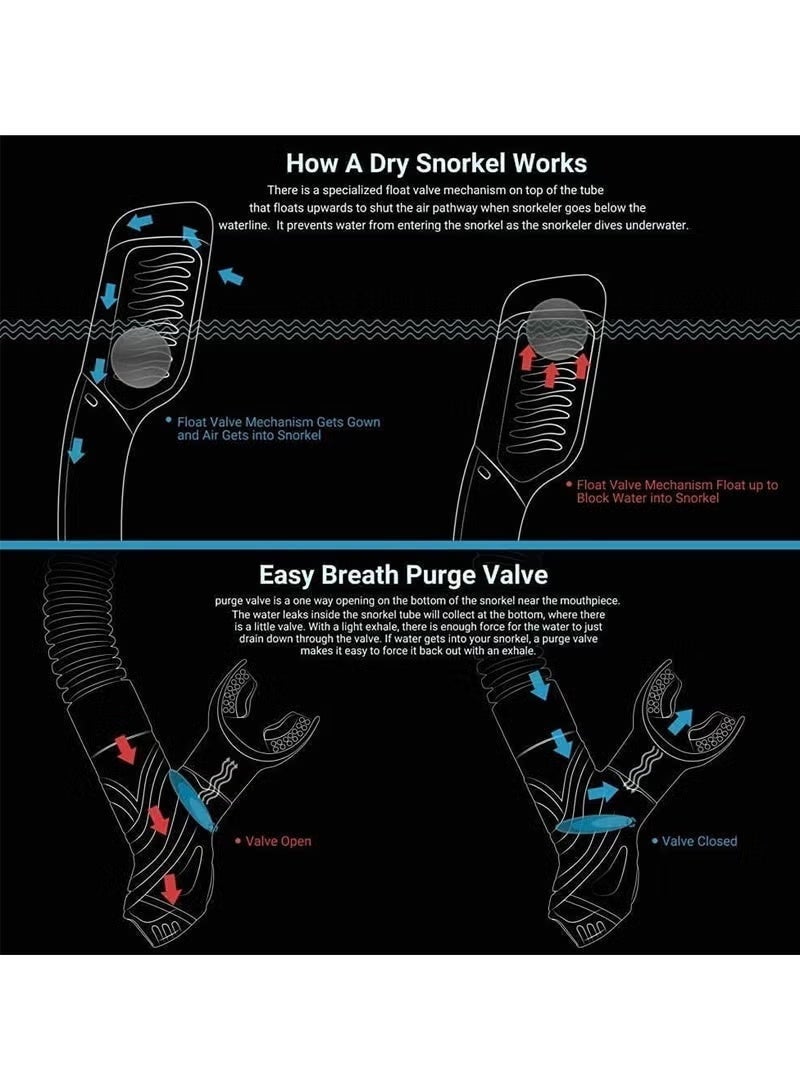معدات الغطس للبالغين ، مجموعة الغطس الجافة ، قناع الغطس البانورامي الواسع الرؤية 180 درجة ، قناع الغطس التنفس المجاني لرحلات الغطس والغطس والسباحة - Image 5